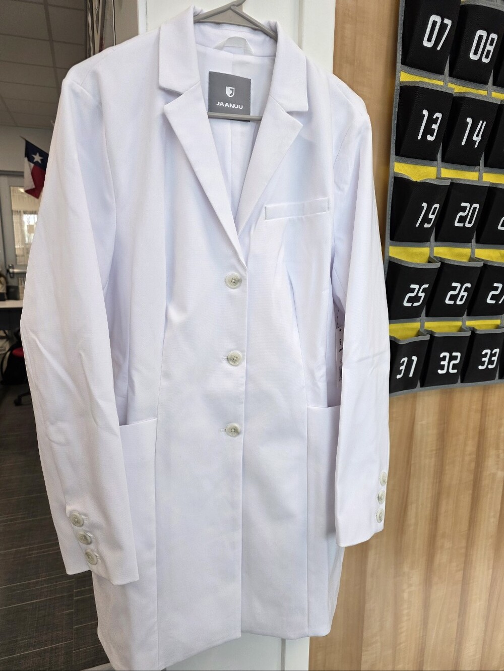 JAANUU Linea 33" White Coat, Women’s XL, Lined, Lab-style Blazer Coat